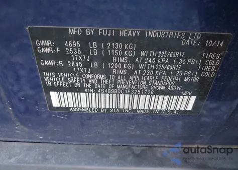 2015 Subaru Outback 2.5I Premium z USA, uszkodzony, nr VIN 4S4BSBDC1F3251728